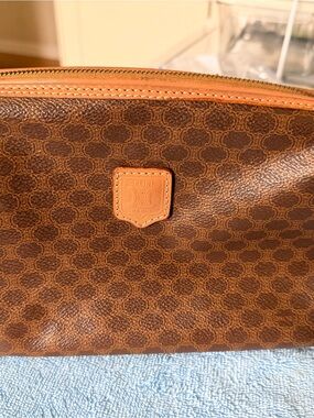 Celine Brown Triomphe Canvas Cosmetic Pouch with Tan Trim